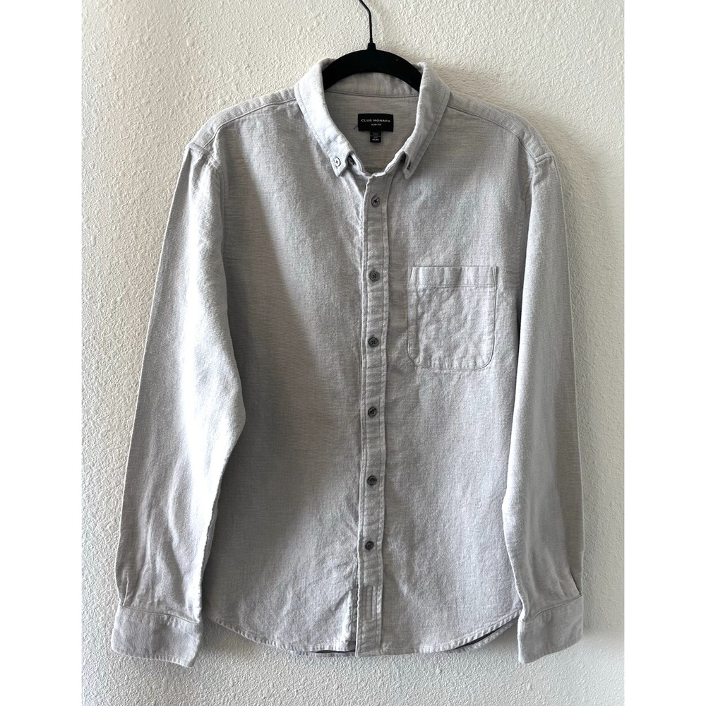 Club Monaco Flannel Shirt Men's Medium Slim Fit Gray Long Sleeve Classic Preppy